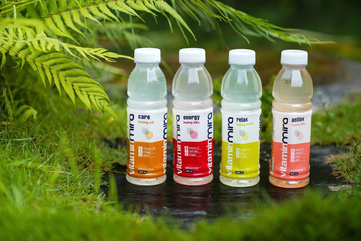 Nước VitaminMira có bốn hương vị chanh, dâu, vải và đào, được nhiều người Việt sử dụng. Ảnh: Mira