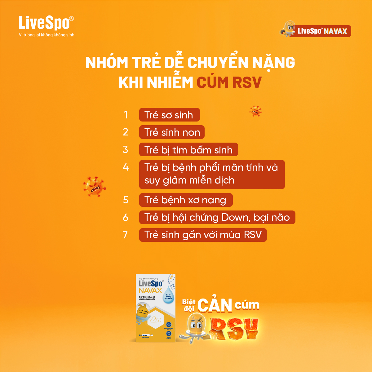 7 nhóm trẻ dễ chuyển biến nặng khi nhiễm RSV (Nguồn: Bệnh viện Nhi TW)