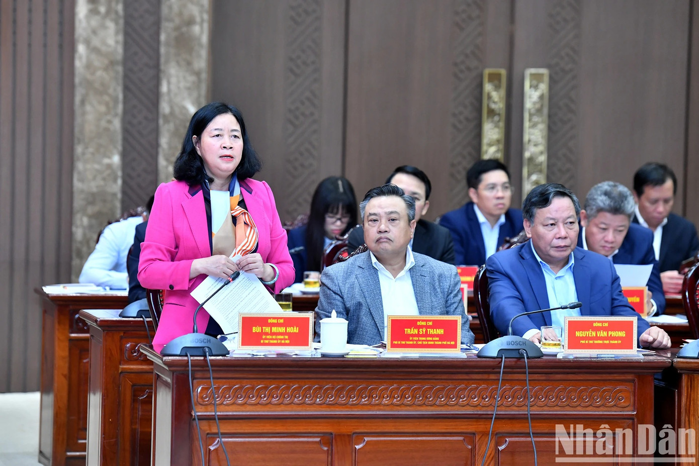 Bí thư Thành ủy Hà Nội Bùi Thị Minh Hoài phát biểu tại buổi làm việc. Bí thư Thành ủy Hà Nội Bùi Thị Minh Hoài phát biểu tại buổi làm việc.