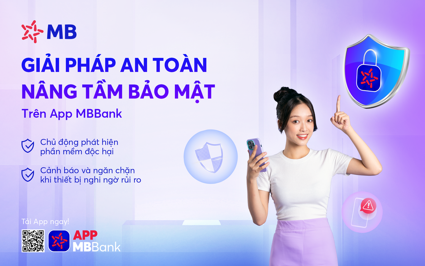 App MBBank chủ động ngăn chặn mã độc, bảo vệ giao dịch an toàn cho khách hàng thông qua tính năng “App Protection”.