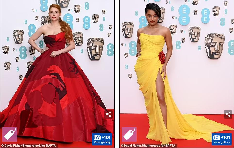 Haley Bennett (trái) và Ariana DeBose đều gây ấn tượng với thời trang thảm đỏ sang trọng.