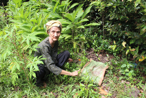 Bà Huỳnh Thị Tư kể lại sự việc tại nơi bà phát hiện đứa bé lúc bị chôn sống. Ảnh: Thanh Niên. Bà Huỳnh Thị Tư kể lại sự việc tại nơi bà phát hiện đứa bé lúc bị chôn sống. Ảnh: Thanh Niên