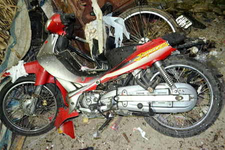 Chiếc xe máy của chị Thúy bị nổ