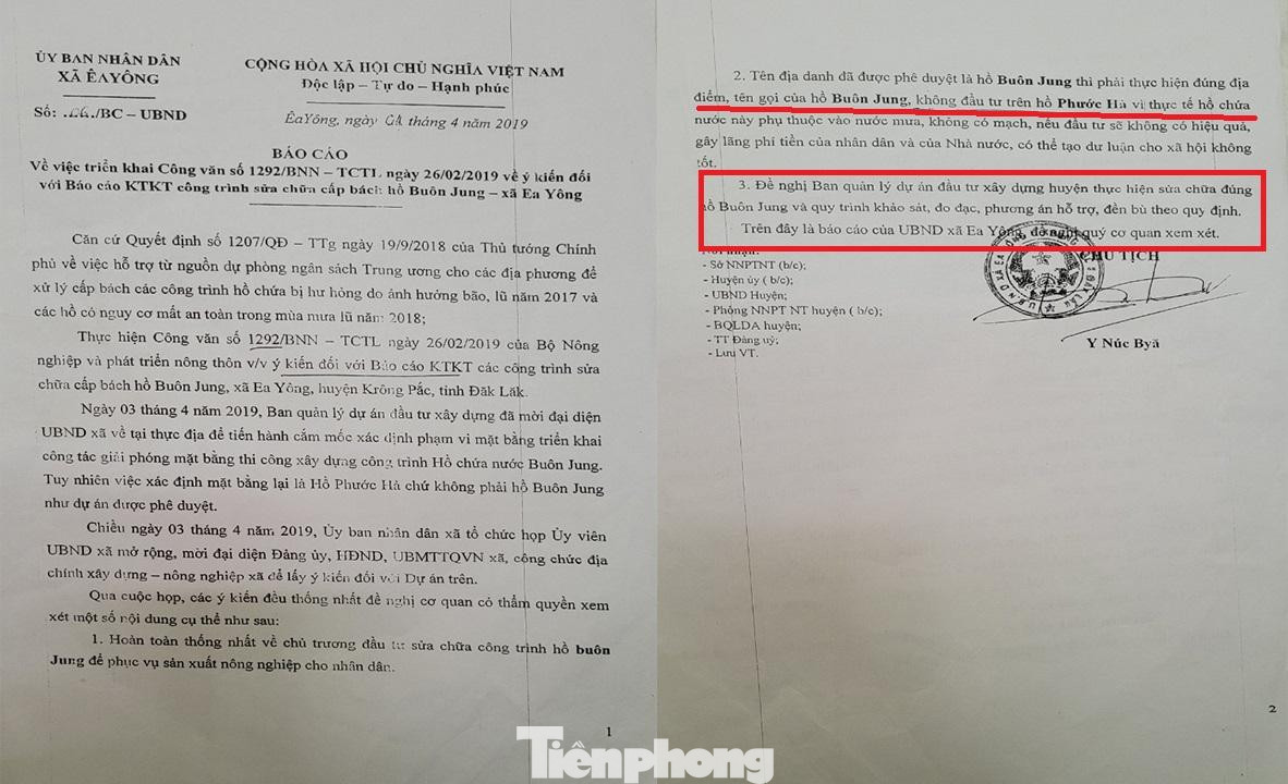 UBND xã Ea Yông có văn bản đề nghị Ban quản lý đầu tư xây dựng huyện Krông Pắk làm hồ Buôn Jung, không làm hồ Phước Hà UBND xã Ea Yông có văn bản đề nghị Ban quản lý đầu tư xây dựng huyện Krông Pắk làm hồ Buôn Jung, không làm hồ Phước Hà