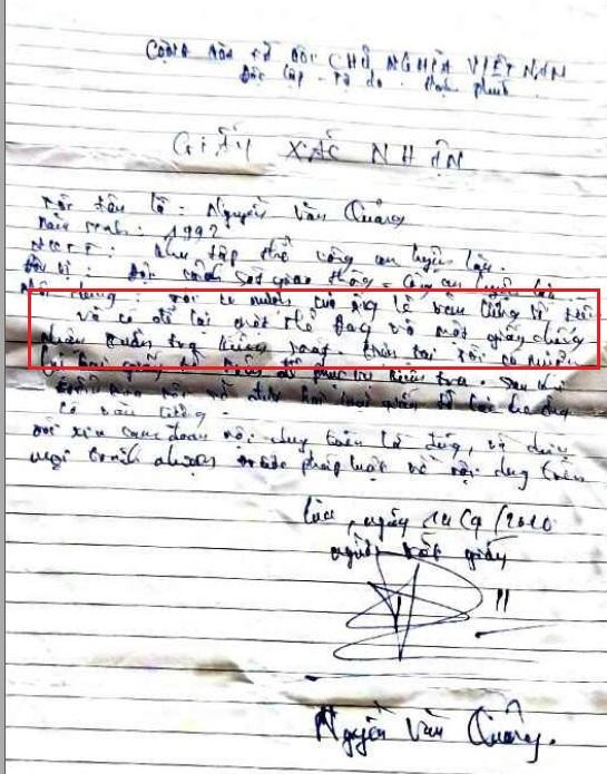 Giấy mượn tiền của ông Quảng thể hiện, ông này để thẻ Đảng và một giấy tuần tra ngành cho ông Cường