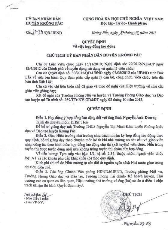 Quyết định về HĐLĐ đối với thầy Dương Quyết định về HĐLĐ đối với thầy Dương