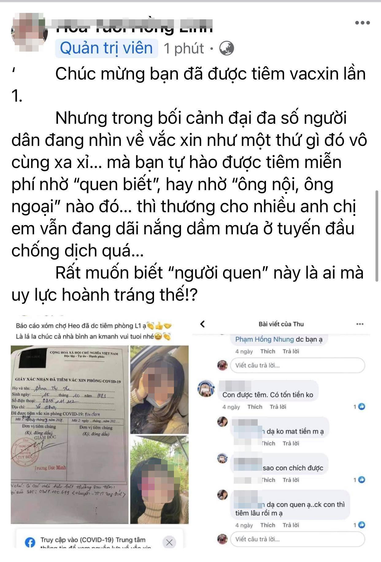 Fanpage H.T.H.L đã đăng tải trên dòng thời gian phản ứng về trường hợp vừa được tiêm vắc xin COVID-19 miễn phí Fanpage H.T.H.L đã đăng tải trên dòng thời gian phản ứng về trường hợp vừa được tiêm vắc xin COVID-19 miễn phí