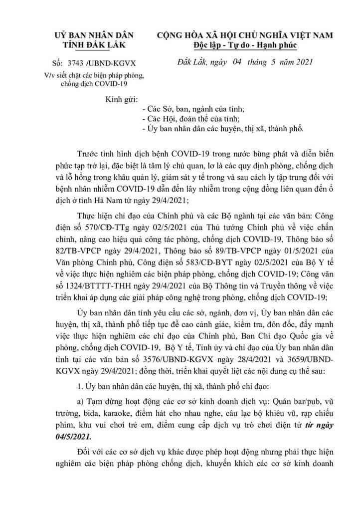 Văn bản chỉ đạo của UBND tỉnh Đắk Lắk