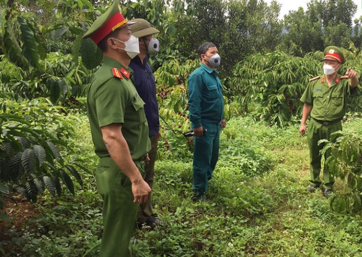 Công an xã Quảng Khê cùng lực lượng chức năng địa phương đảm bảo an ninh trật tự trên địa bàn mùa thu hoạch cà phê