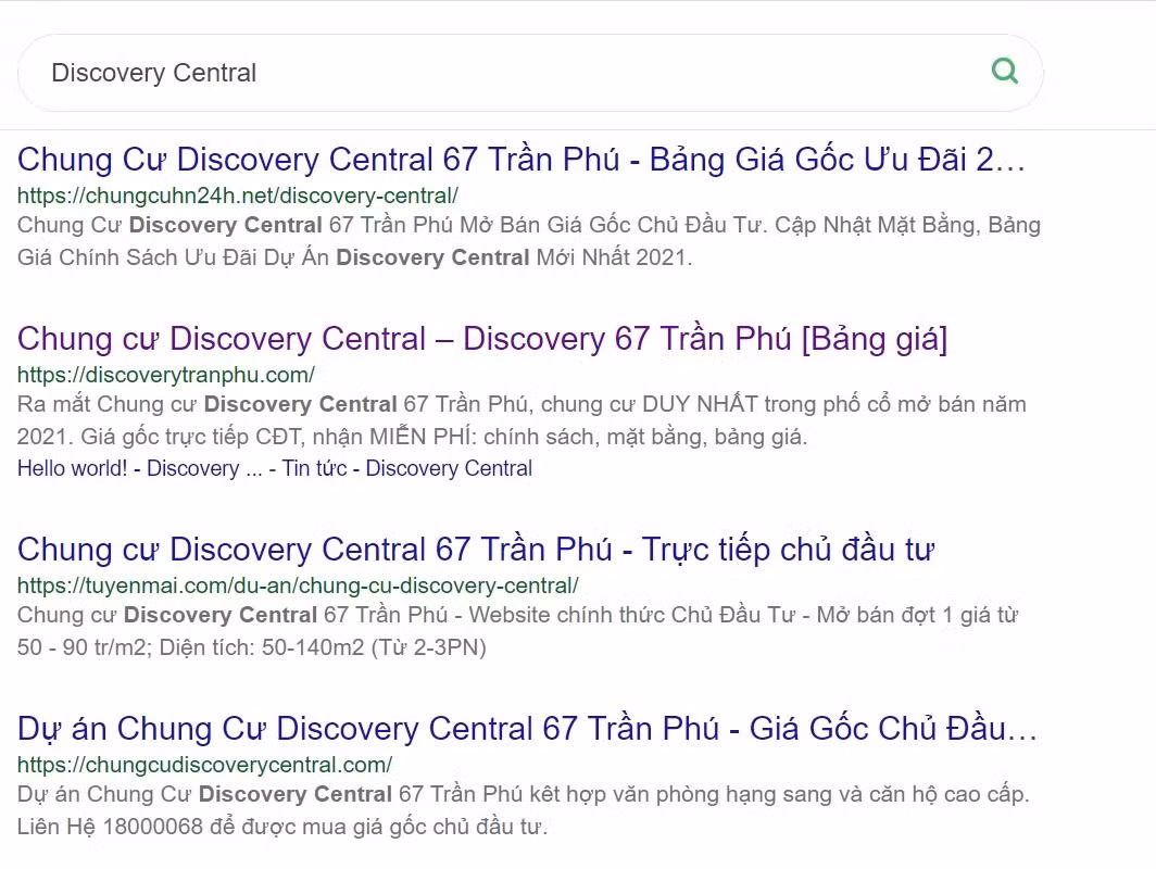 Thông tin rao bán căn hộ 8B Lê Trực với tên thương mại chung cư Discovery Central 67 Trần Phú. Ảnh chụp màn hình.