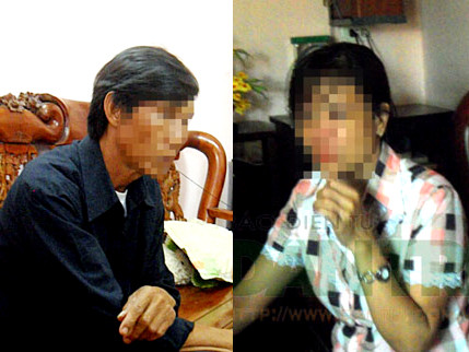 Ông Phú - chồng bà Tuyết khẳng định chị B không liên quan gì đến việc ông mang sổ đỏ đi cầm (ảnh trái) và nạn nhân B đang kể lại vụ việc (ảnh phải)