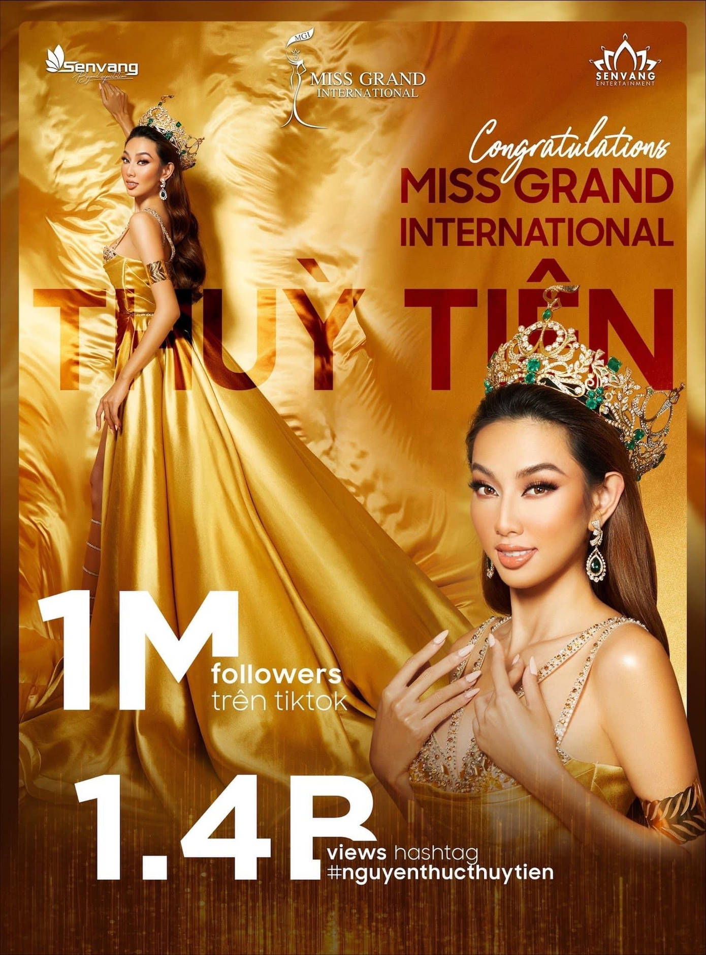 Thuỳ Tiên ăn mừng thành tích đạt 1 triệu follow trên mạng xã hội Tiktok.