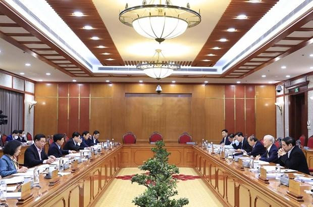 Tổng Bí thư Nguyễn Phú Trọng chủ trì họp Bộ Chính trị. (Ảnh: Thống Nhất/TTXVN) Tổng Bí thư Nguyễn Phú Trọng chủ trì họp Bộ Chính trị. (Ảnh: Thống Nhất/TTXVN)