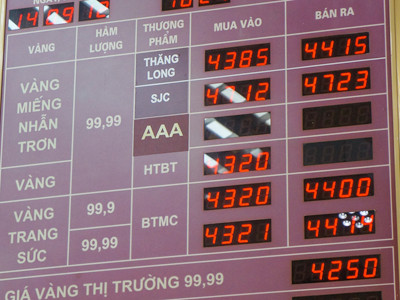 Giá vàng được điều chỉnh 6 lần trong ngày hôm qua, cao nhất tới 47,4 triệu đồng mỗi lượng Ảnh: Minh Đức