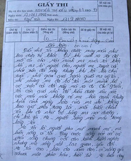 Bài văn được điểm 10 của nữ sinh lớp 8 xôn xao dân mạng