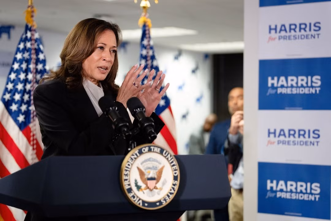 Bà Harris phát biểu tại trụ sở chiến dịch tranh cử ở Wilmington. (Ảnh: Reuters)