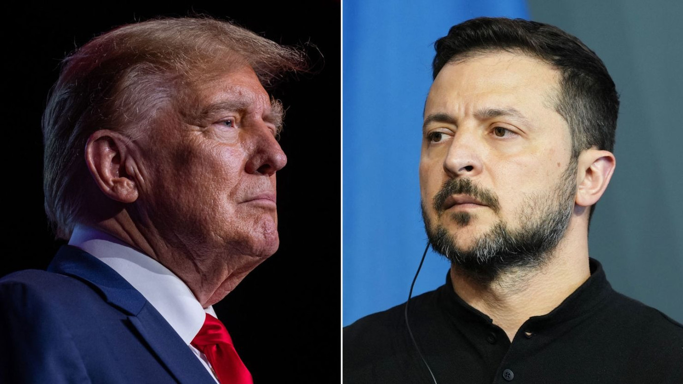 Ứng viên Tổng thống Mỹ Donald Trump (bìa trái) và Tổng thống Ukraine Volodymyr Zelensky. (Ảnh: Getty Images)