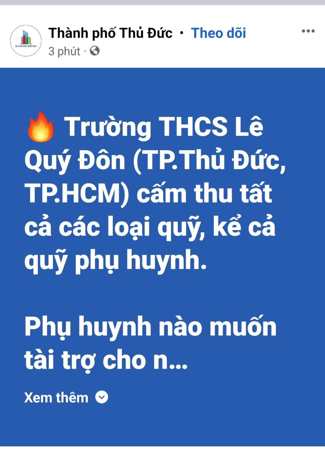 Thông tin về không thu các khoản đầu năm của Trường THCS Lê Quý Đôn được chia sẻ trên các trang mạng xã hội Thông tin về không thu các khoản đầu năm của Trường THCS Lê Quý Đôn được chia sẻ trên các trang mạng xã hội