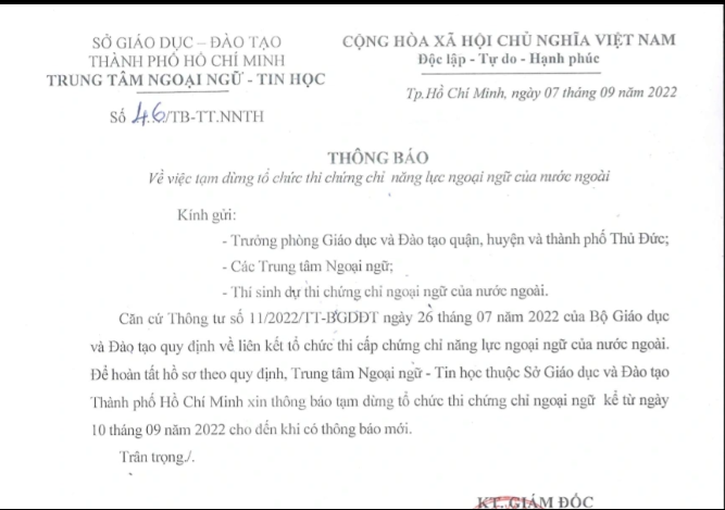 Thông báo hoãn thi không chỉ diễn ra với các chứng chỉ ngoại ngữ của Sở GD&ĐT TPHCM Thông báo hoãn thi không chỉ diễn ra với các chứng chỉ ngoại ngữ của Sở GD&ĐT TPHCM