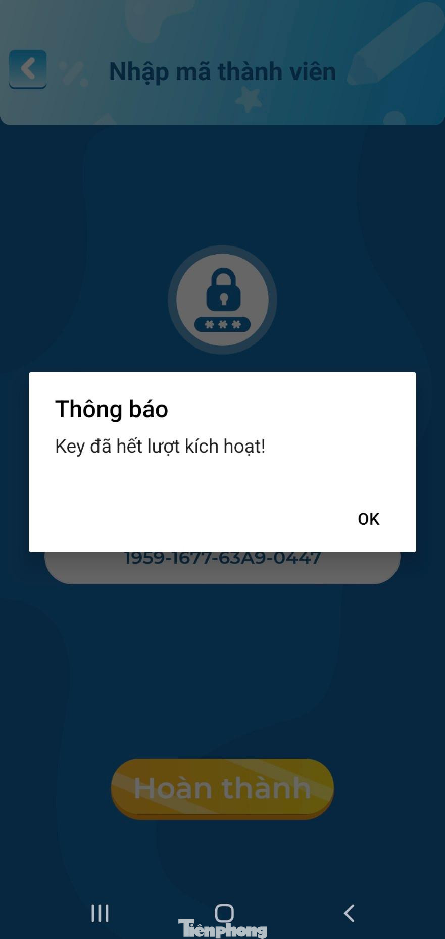 Mã kích hoạt bị thông báo đã sử dụng