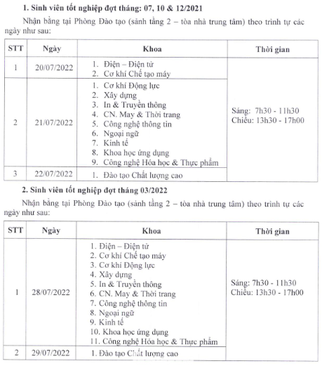 Lịch nhận bằng tốt nghiệp của sinh viên Trường ĐH Sư phạm Kỹ thuật TPHCM Lịch nhận bằng tốt nghiệp của sinh viên Trường ĐH Sư phạm Kỹ thuật TPHCM