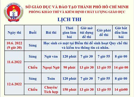 Lịch thi lớp 10 tại TPHCM Lịch thi lớp 10 tại TPHCM