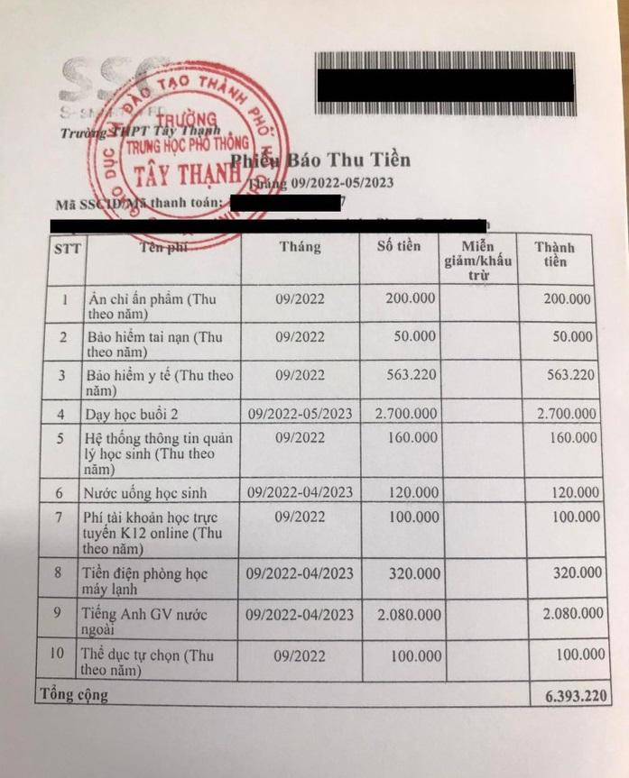 Bảng dự thu của một lớp ở Trường THPT Tây Thạnh, quận Tân Phú Bảng dự thu của một lớp ở Trường THPT Tây Thạnh, quận Tân Phú