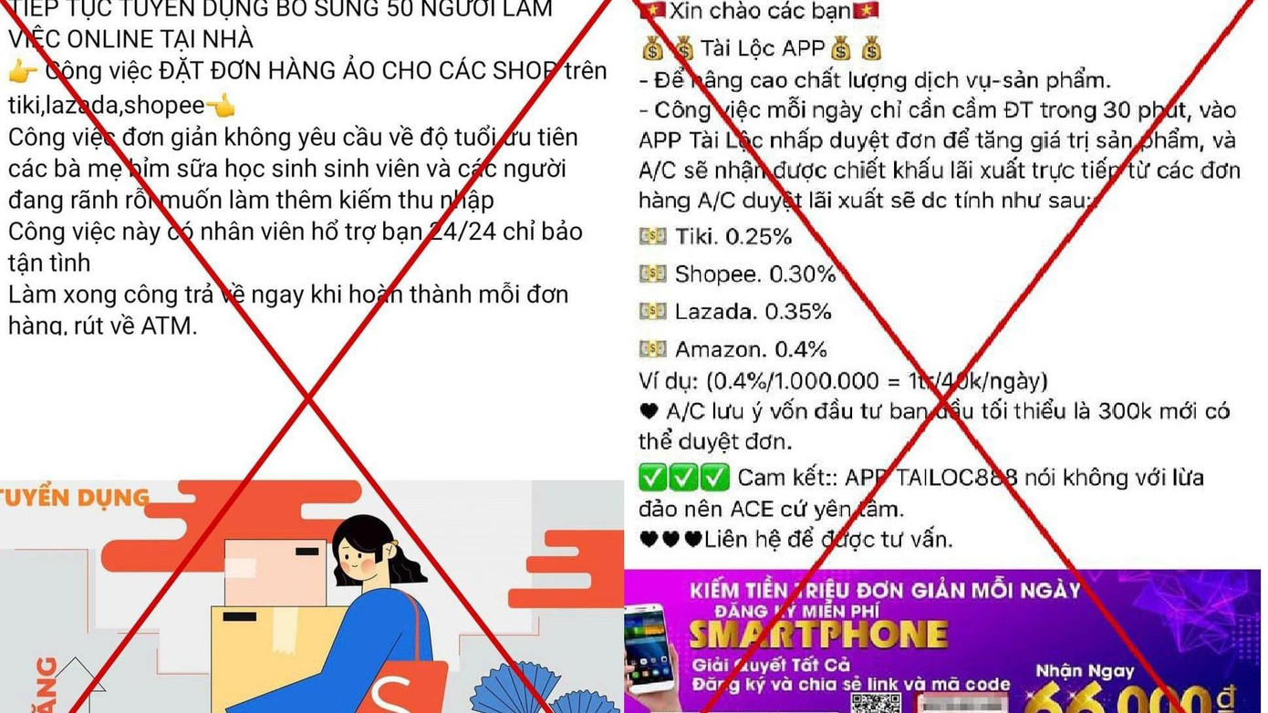 Những nội dung quảng cáo ứng dụng "giật" đơn hàng ảo có dấu hiệu lừa đảo chiếm đoạt tài sản xuất hiện nhan nhản trên mạng xã hội.