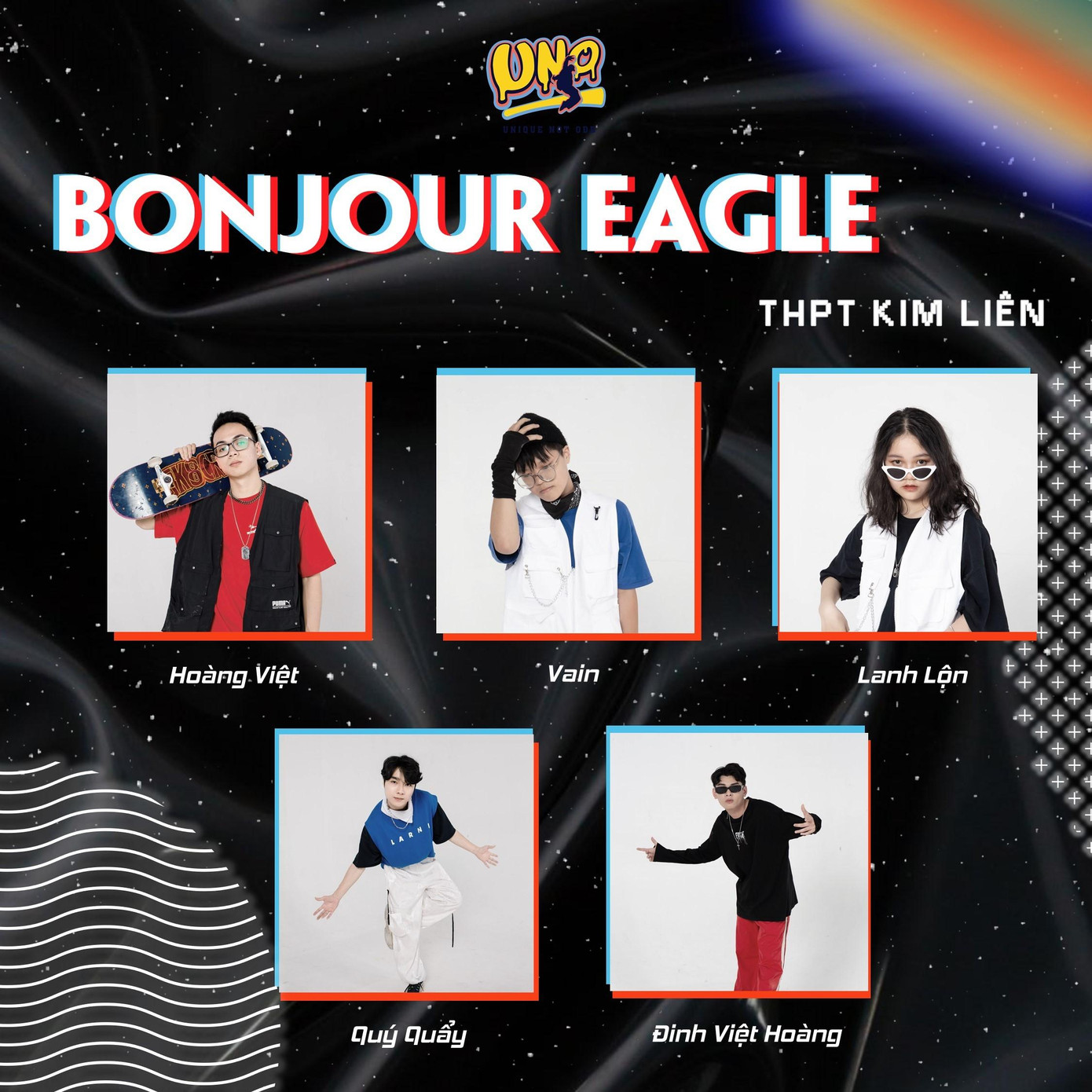 Hình ảnh năm thành viên của nhóm Bonjour Eagle.