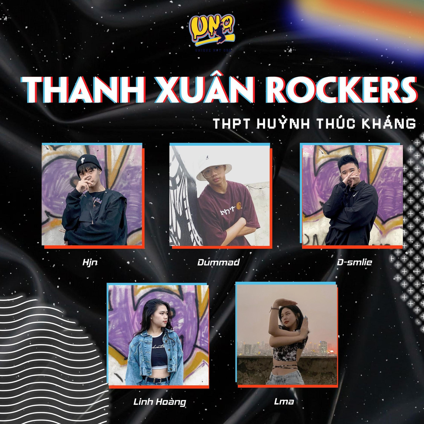 Hình ảnh năm thành viên của nhóm Thanh Xuân Rockers.