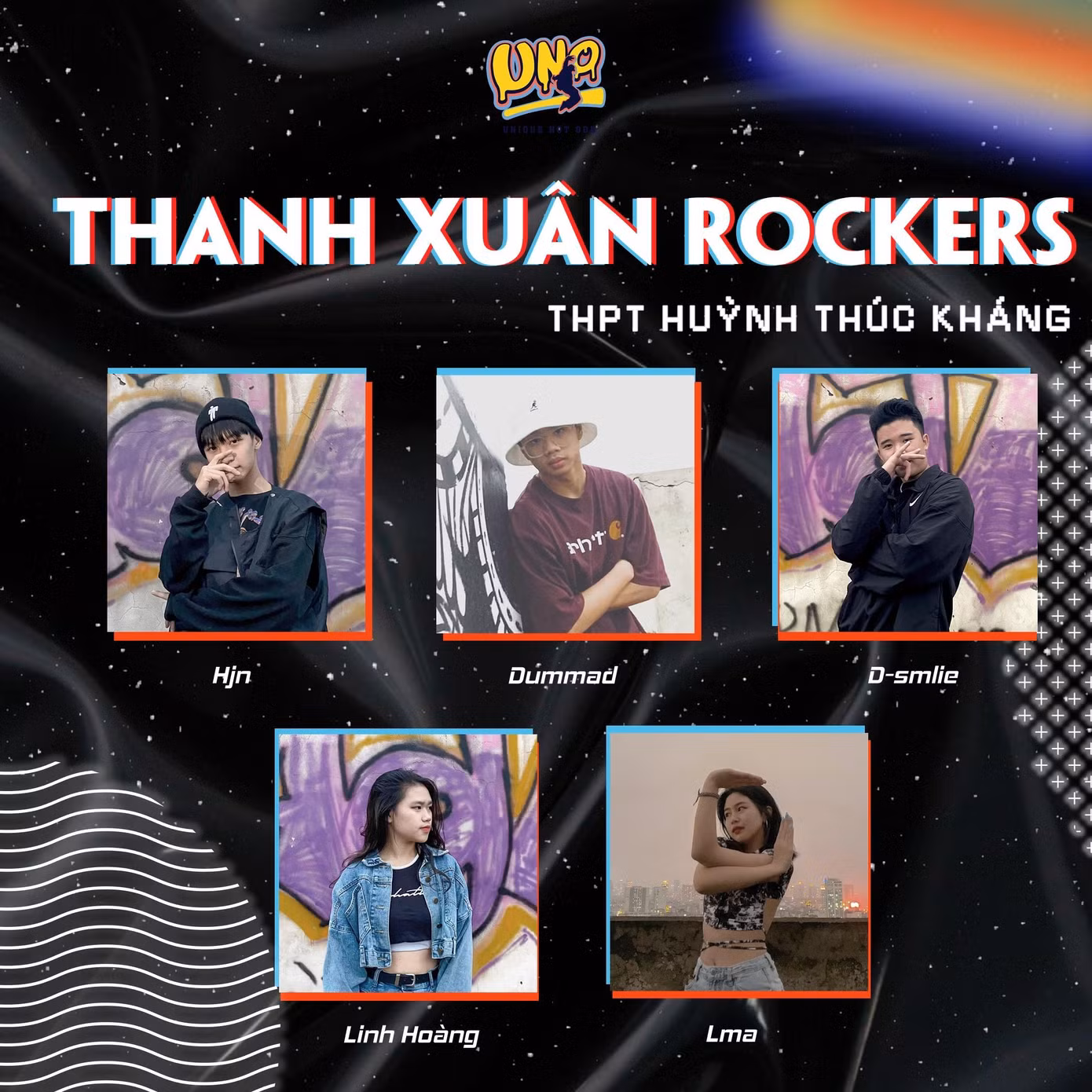 Hình ảnh năm thành viên của nhóm Thanh Xuân Rockers. Hình ảnh năm thành viên của nhóm Thanh Xuân Rockers.