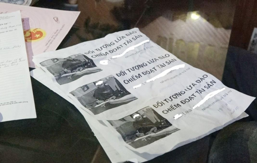 Tờ rơi 'khủng bố' của các đối tượng làm ra nhằm đe dọa khi con nợ không thực hiện đúng cam kết trả lãi và gốc.