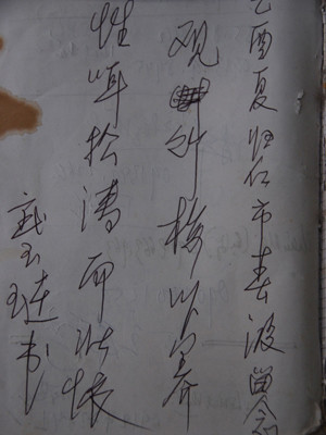 Quan mai trúc dĩ dưỡng tính/ Thính tùng đào nhi tráng hoài Cổ thi. Nhìn trúc mai mà dưỡng tính. Nghe gió quất cành tùng mà nuôi chí bền. (Thủ bút của Vũ Ngọc Liễn tặng tác giả) 