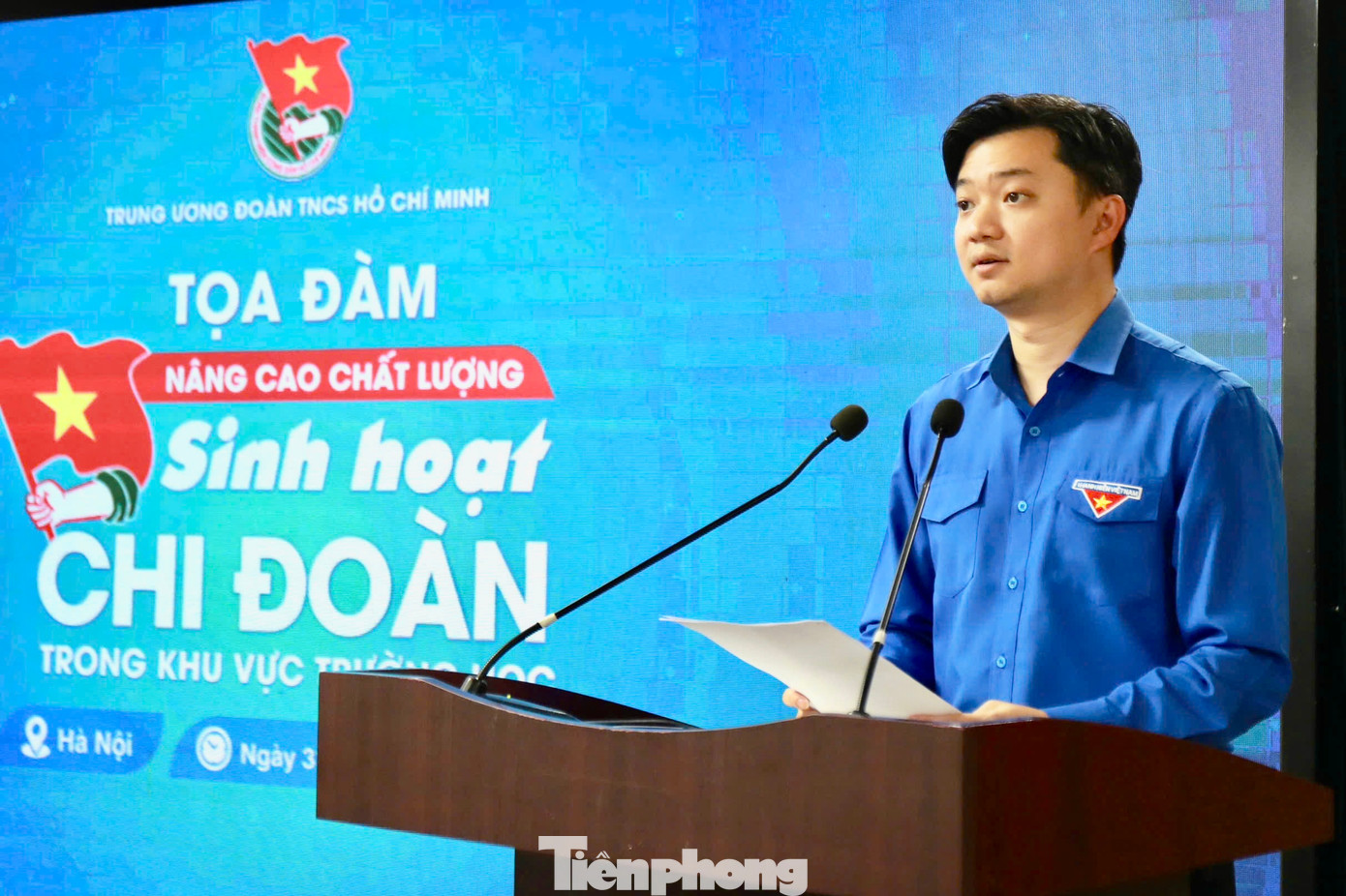 Anh Nguyễn Minh Triết - Bí thư T.Ư Đoàn, Chủ tịch T.Ư Hội SVVN phát biểu tại chương trình. Ảnh: Châu Linh