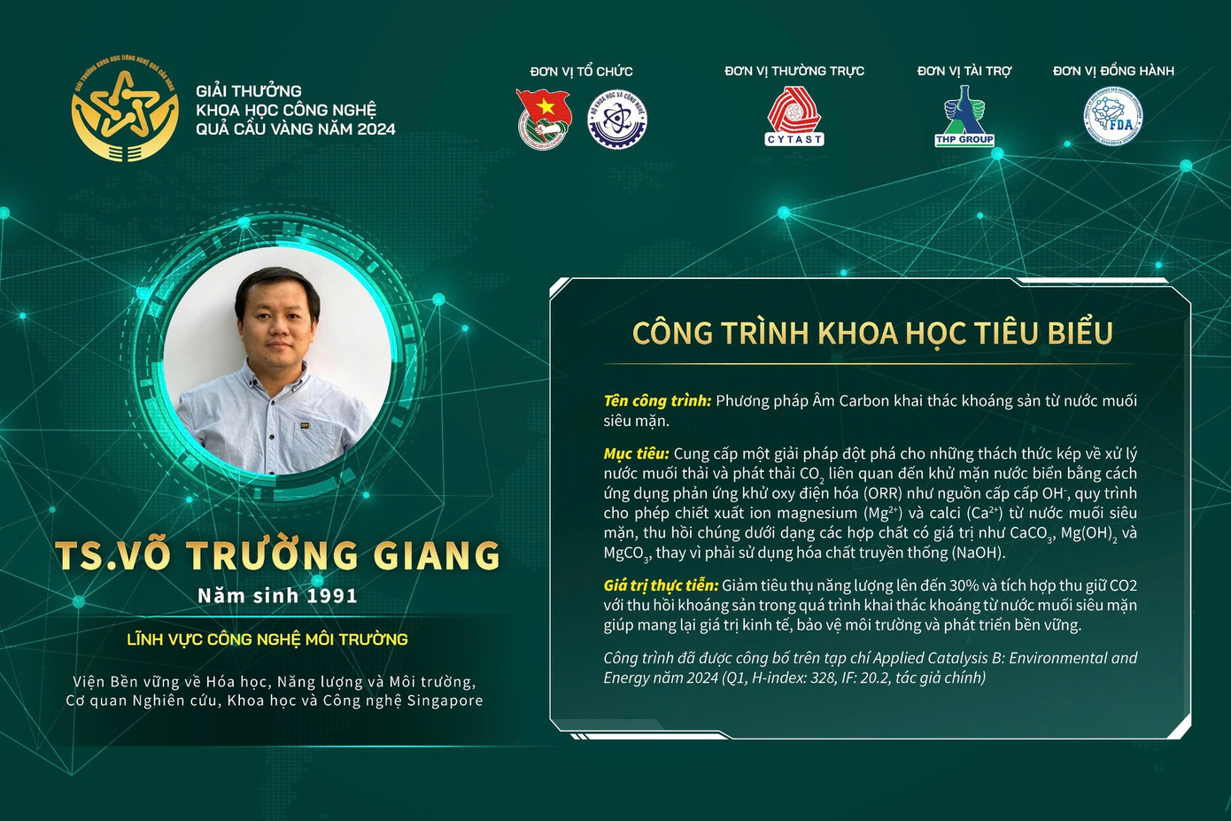 TS. Võ Trường Giang với công trình &quot;Phương pháp âm Carbon khai thác khoáng sản từ nước muối siêu mặn&quot;.