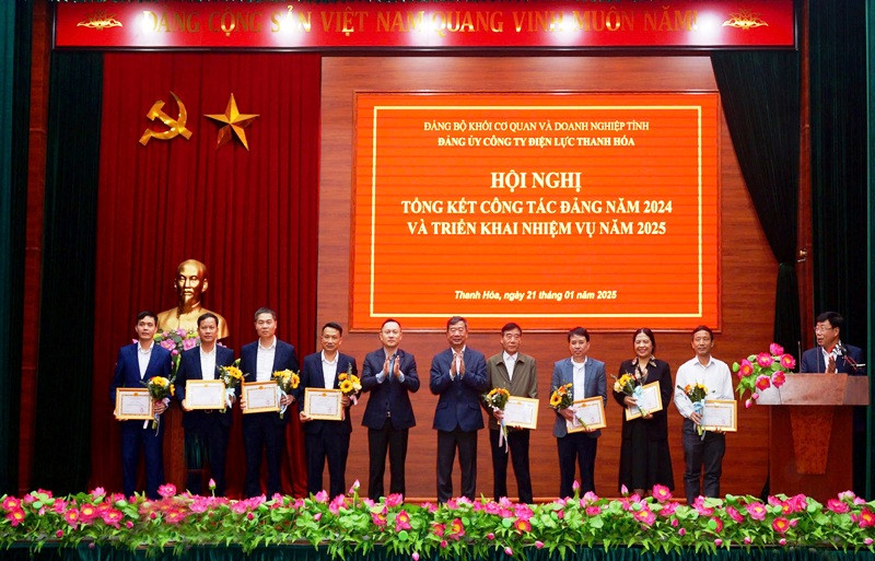 Ban lãnh đạo Công ty Điện lực Thanh Hóa khen thưởng tổ chức đảng và đảng viên hoàn thành xuất sắc nhiệm vụ năm 2024