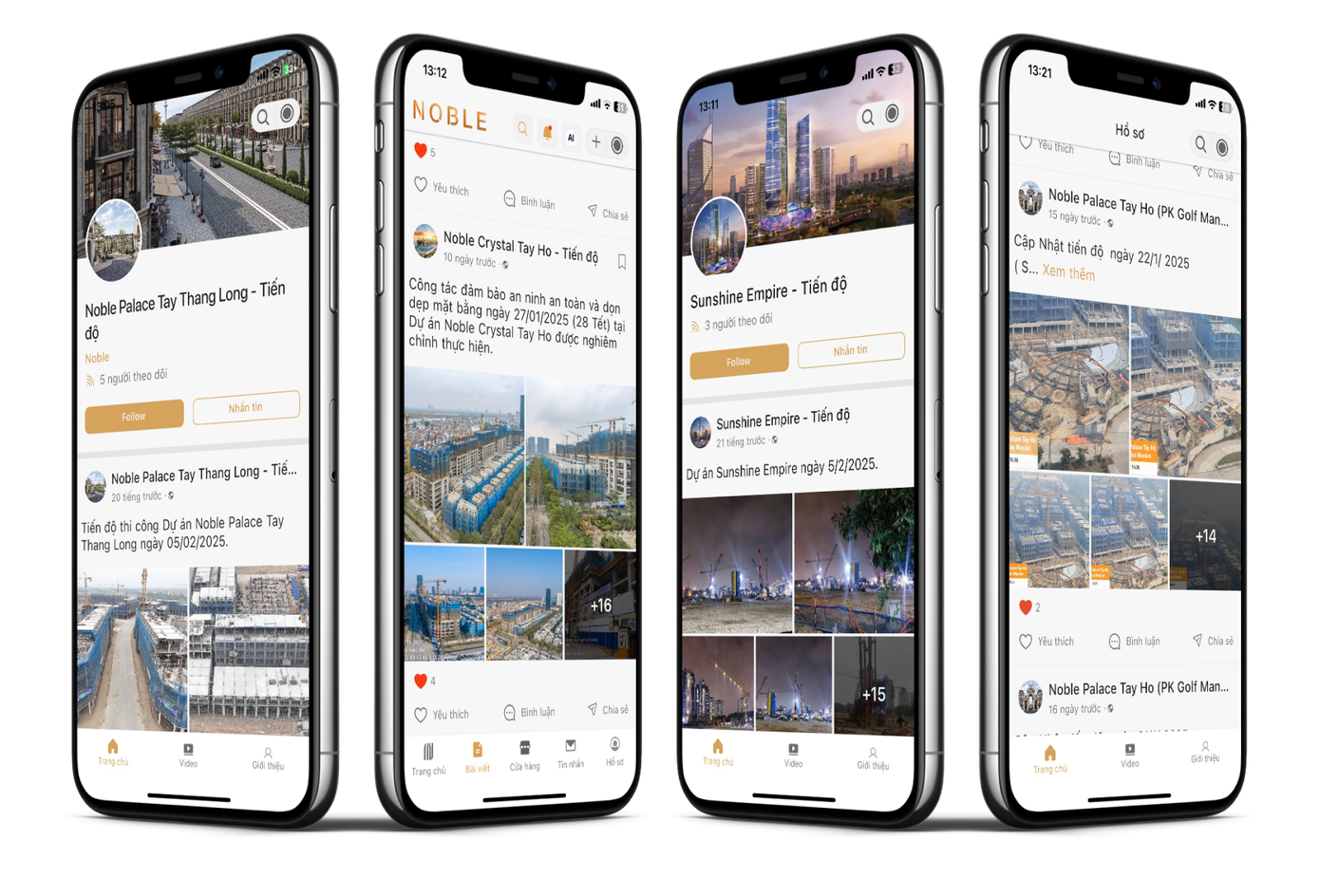 Tiến độ triển khai xây dựng của toàn bộ các dự án luôn được cập nhật liên tục trên Noble App