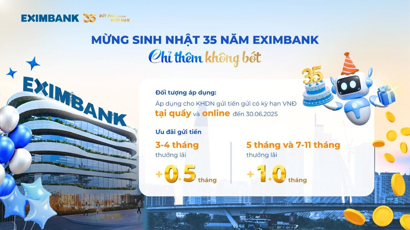 Mừng sinh nhật 35 năm, Eximbank tri ân khách hàng với gói ưu đãi đặc biệt.