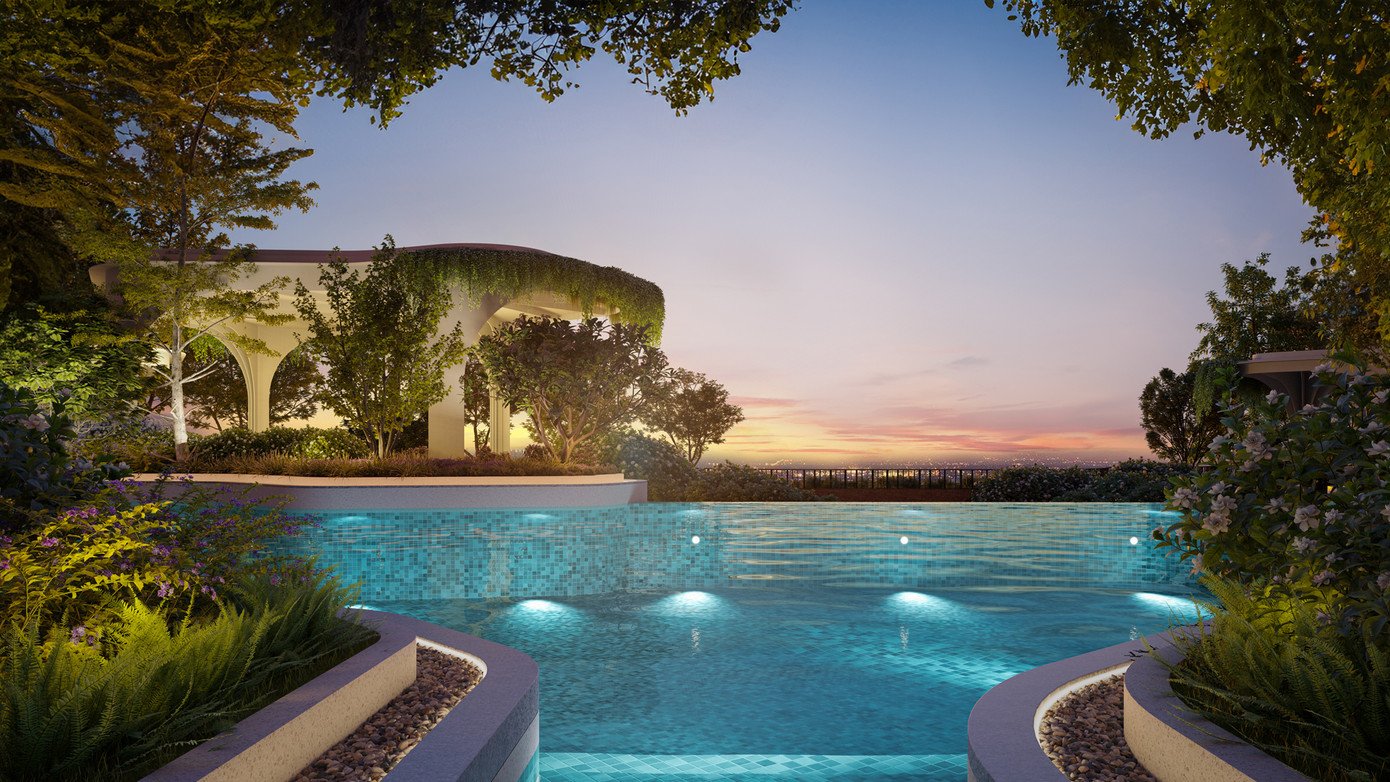 Lối đi trực tiếp từ căn hộ P.E.S với tầm nhìn thoáng đãng về phía TP mới (Ảnh: Sycamore)