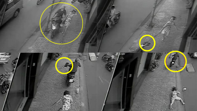 Một vụ cướp táo tợn trên đường Trần Hưng Đạo, Q.5, TP.HCM sáng ngày 23-11. Camera đã ghi lại hình ảnh cô gái dù đi trên lề đường nhưng vẫn bị tên cướp giật túi xách, ngả đập mặt xuống lề đường. Hình ảnh này đã được phát trên nhiều báo mạng Việt Nam