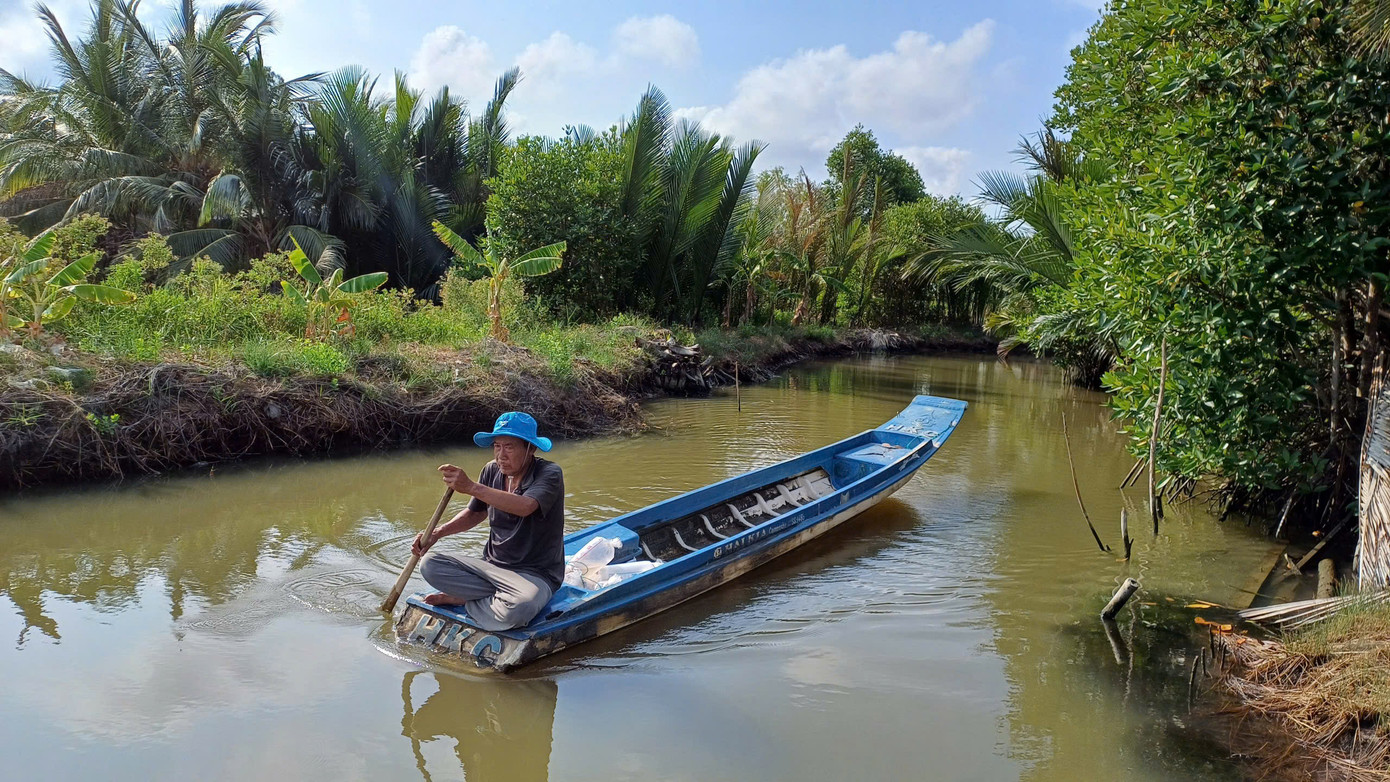 Sau khi mua tôm, cua giống về người dân sẽ đem ra vuông để thả nuôi.
