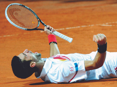 Novak Djokovic phấn khích với thắng lợi trước Nadal. Ảnh: Getty Images