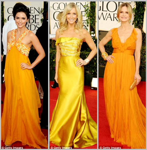 Sự xuất hiện đáng chú ý của gam màu hồng đào Angelina Jolie với chiếc váy màu xanh lộng lẫy sát vai cùng Brad Pitt Nicole Kidman và Heidi Klum Gam màu đen cổ điển, truyền thống, vẫn được ưa chuộng Helena Bonham Carte với đôi giày 2 màu và Julia Kurbatova trong chiếc váy màu xanh dương Sao đụng màu đỏ gợi cảm và quyến rũ Màu xanh dương đậm quý phái Màu trắng tinh khôi Gam màu vàng đem đến sự nổi bật cho các phái đẹp 2 quý cô béo Amber Riley and PGabourey Sidibe xuất hiện với những chiếc váy lấp lánh