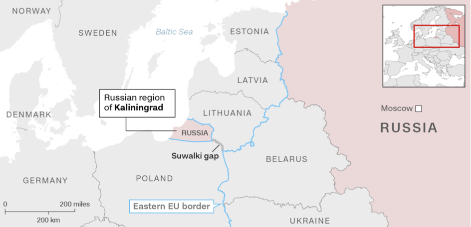 Kaliningrad một mặt giáp biển Baltic, ba mặt giáp các nước EU