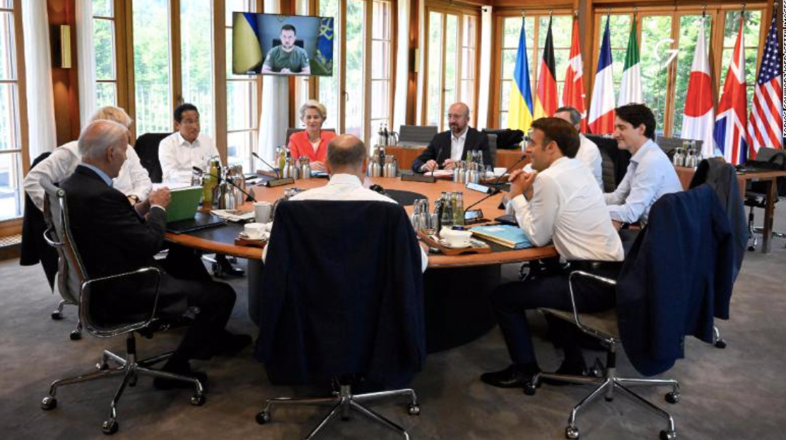 Tổng thống Ukraine Volodymyz Zelensky có bài phát biểu trực tuyến trước các lãnh đạo G7 ngày 26/6. (Ảnh: CNN)