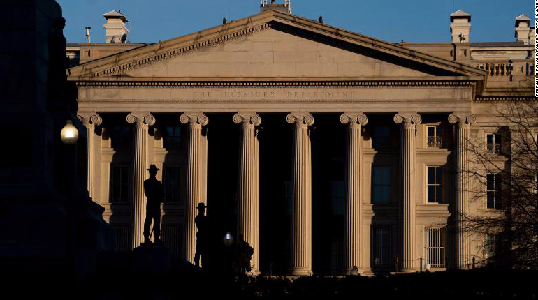 Trụ sở Bộ Tài chính Mỹ. (Ảnh: CNN) Trụ sở Bộ Tài chính Mỹ. (Ảnh: CNN)