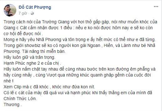 Cát Phượng chúc phúc cho Trường Giang- Nhã Phương