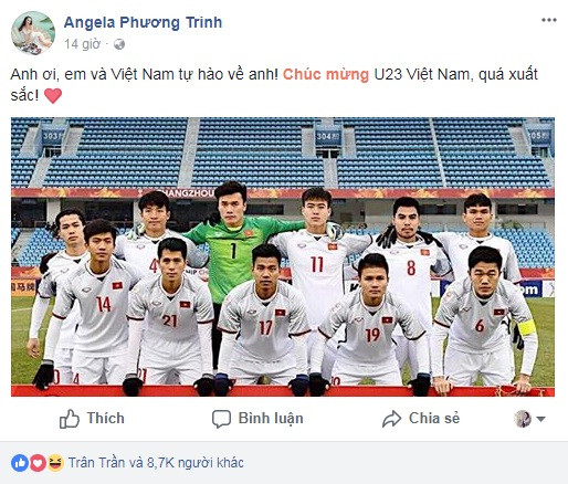 Angela Phương Trinh tiếp tục thả thính thủ môn Bùi Tiến Dũng