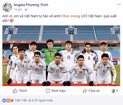 Angela Phương Trinh tiếp tục thả thính thủ môn Bùi Tiến Dũng