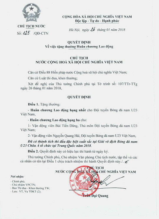 Quyết định tặng Huân chương Lao động hạng Ba cho HLV Park Hang Seo ảnh 2